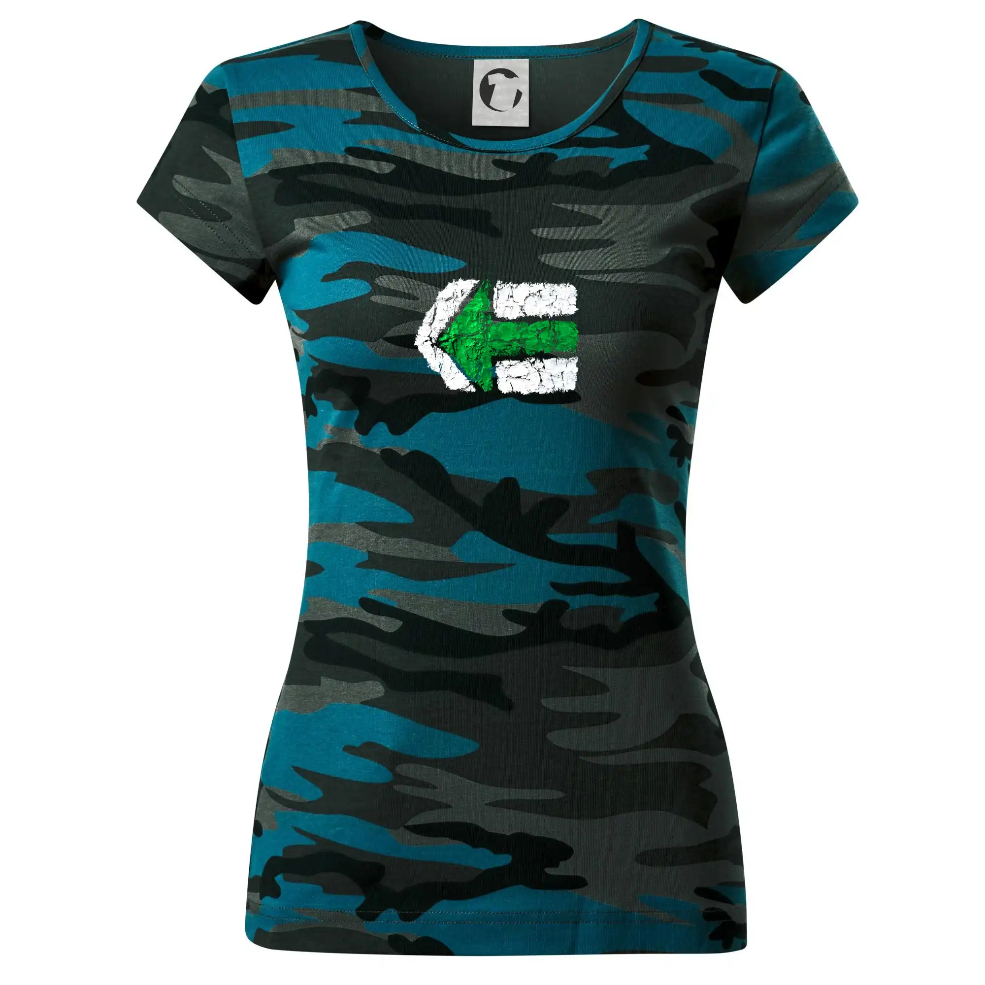 Trička na kempovanie - Párová turistická značka zelená - Dámske maskáčové tričko