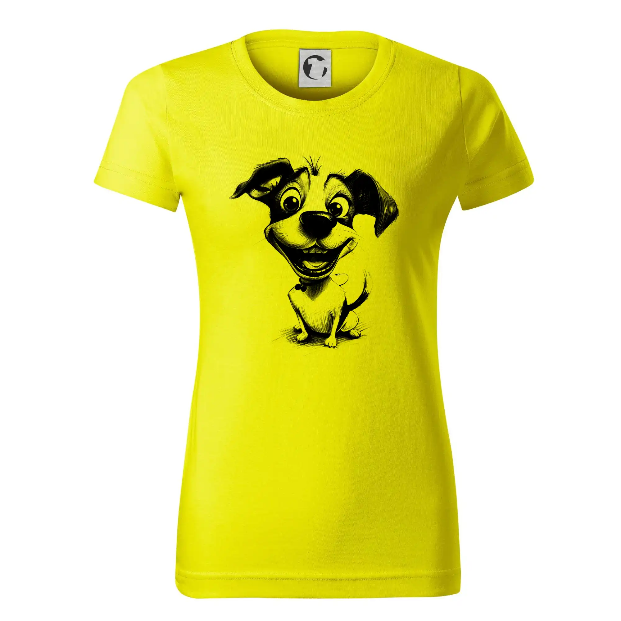 Jack Russell Teriér na tričku - Čiernobiela karikatúra Jack Russell teriér - Dámske tričko basic - ľahko voľnejšie a dlhšie