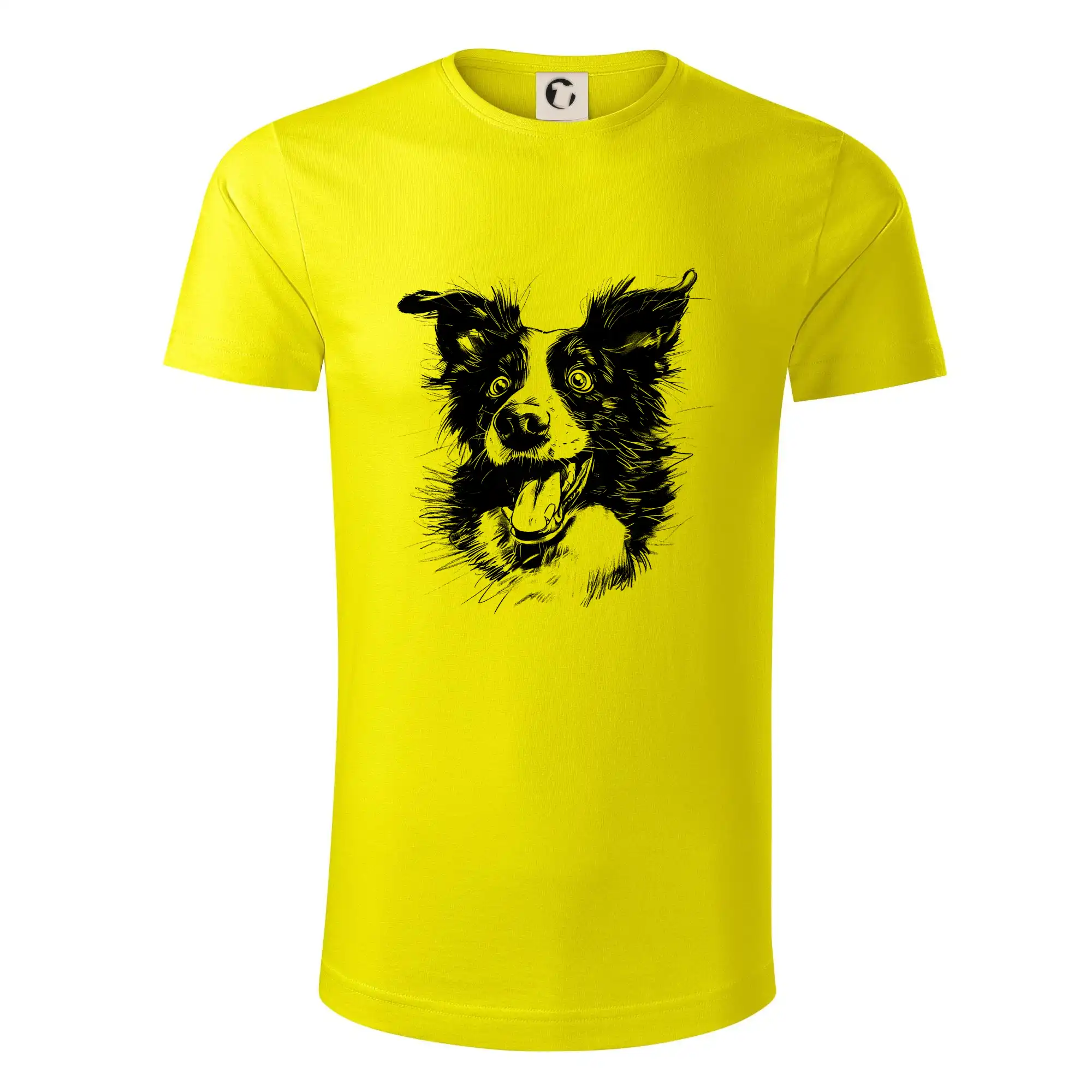 Border kólia na tričku - Čiernobiela karikatúra Border kólia - Tričko z organickej bavlny