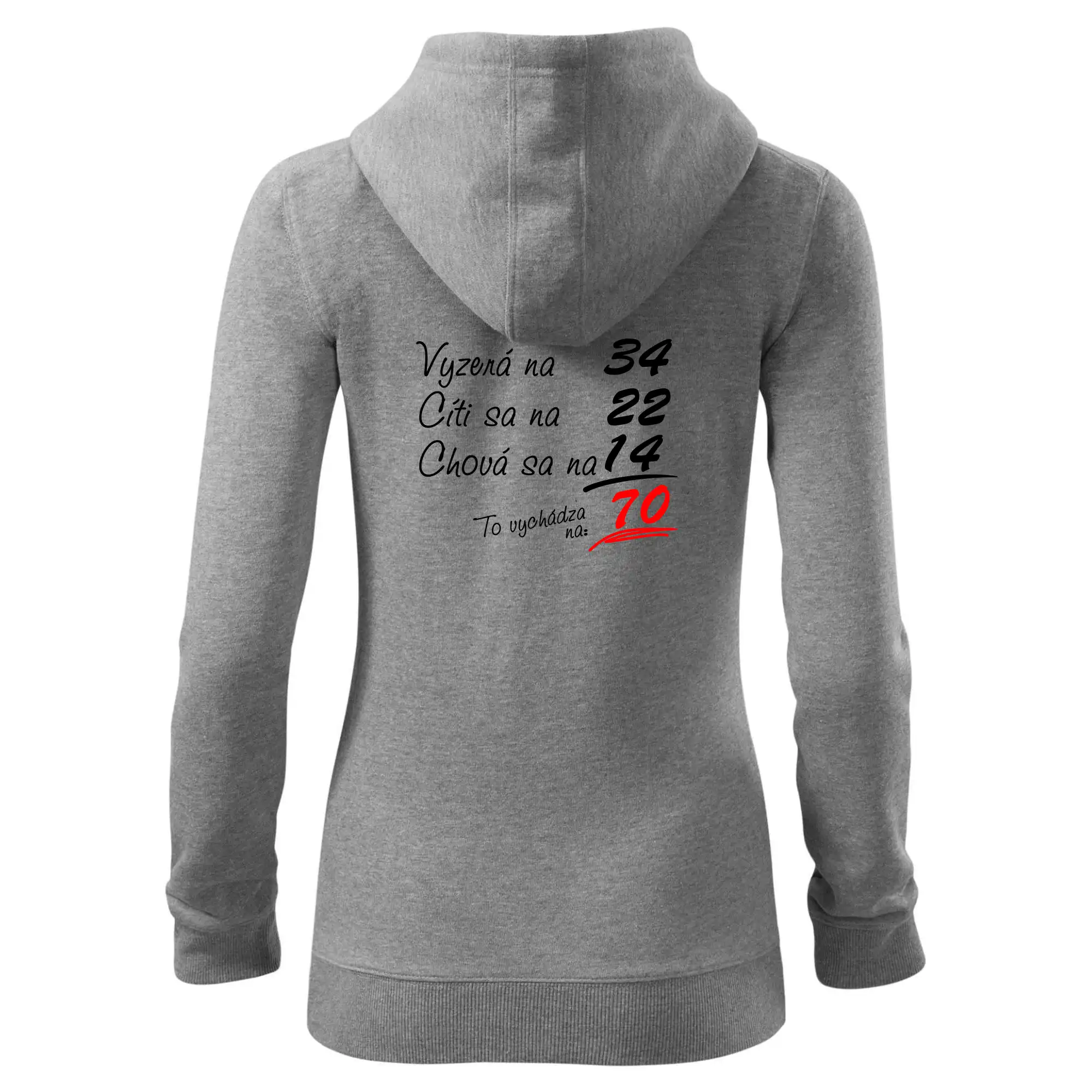 Veselé a vtipné hrnčeky s potlačou - Vyzerá, cíti sa, chová sa - 70 rokov - Mikina dámska trendy zipper s kapucňou