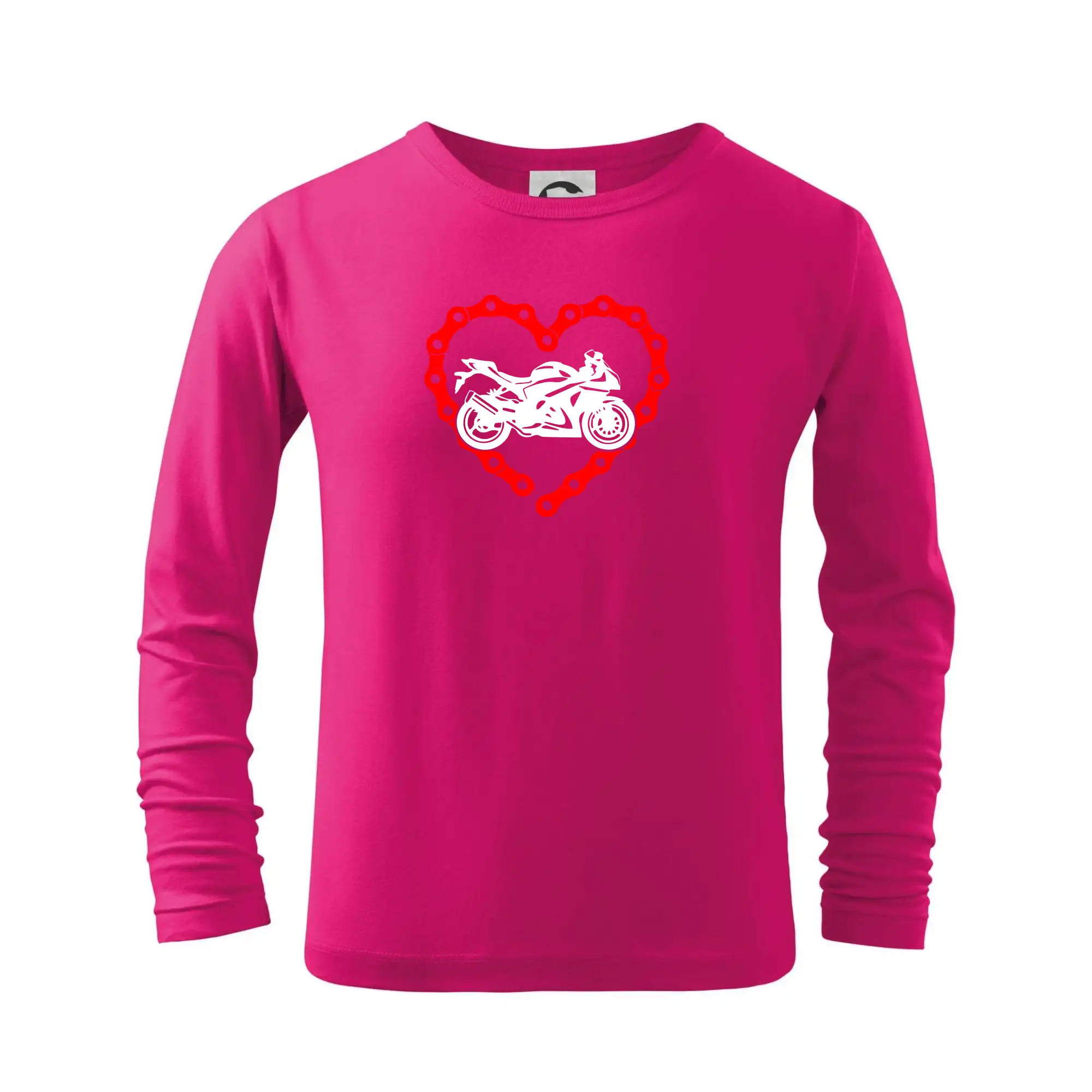 Tričko s cestnou motorkou - Moto srdce reťaz - superšport - Tričko detské Long Sleeve