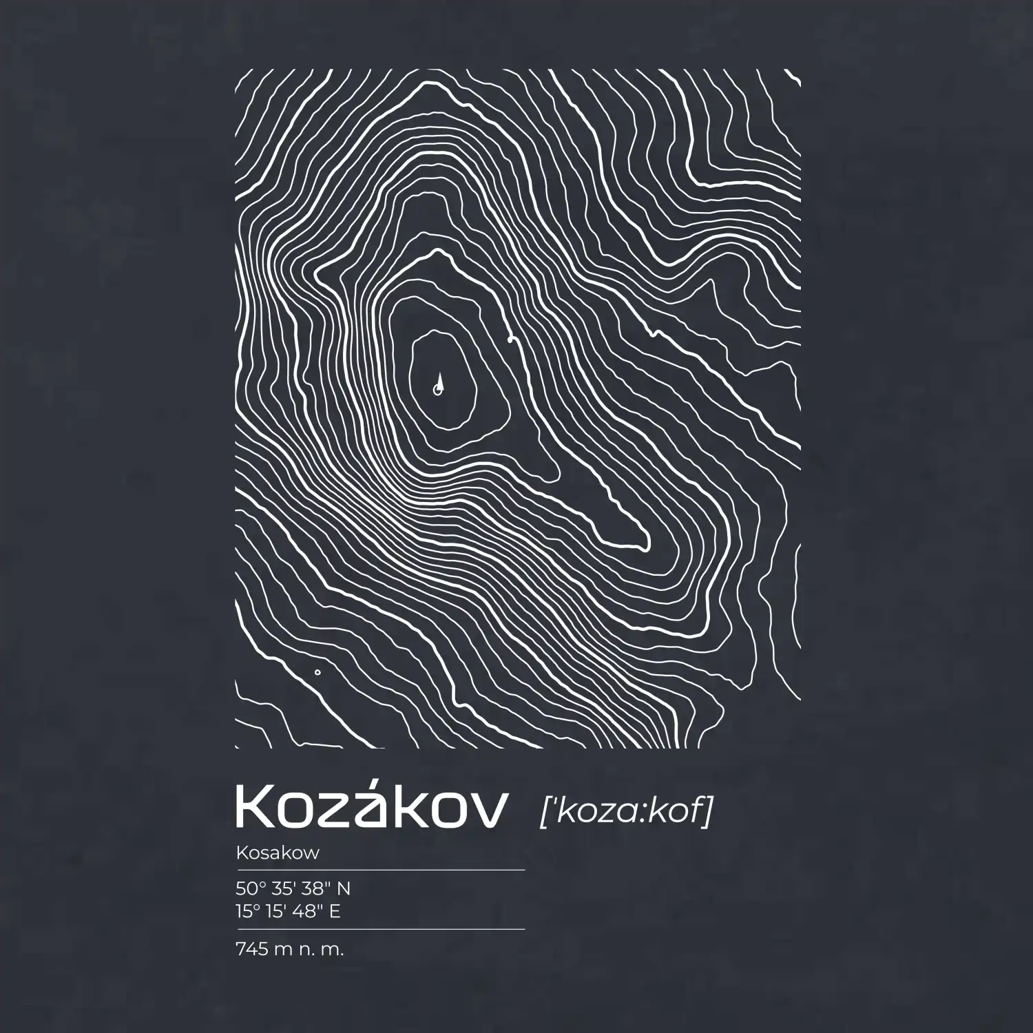 Kozákov - vrstevnice v obdélníku