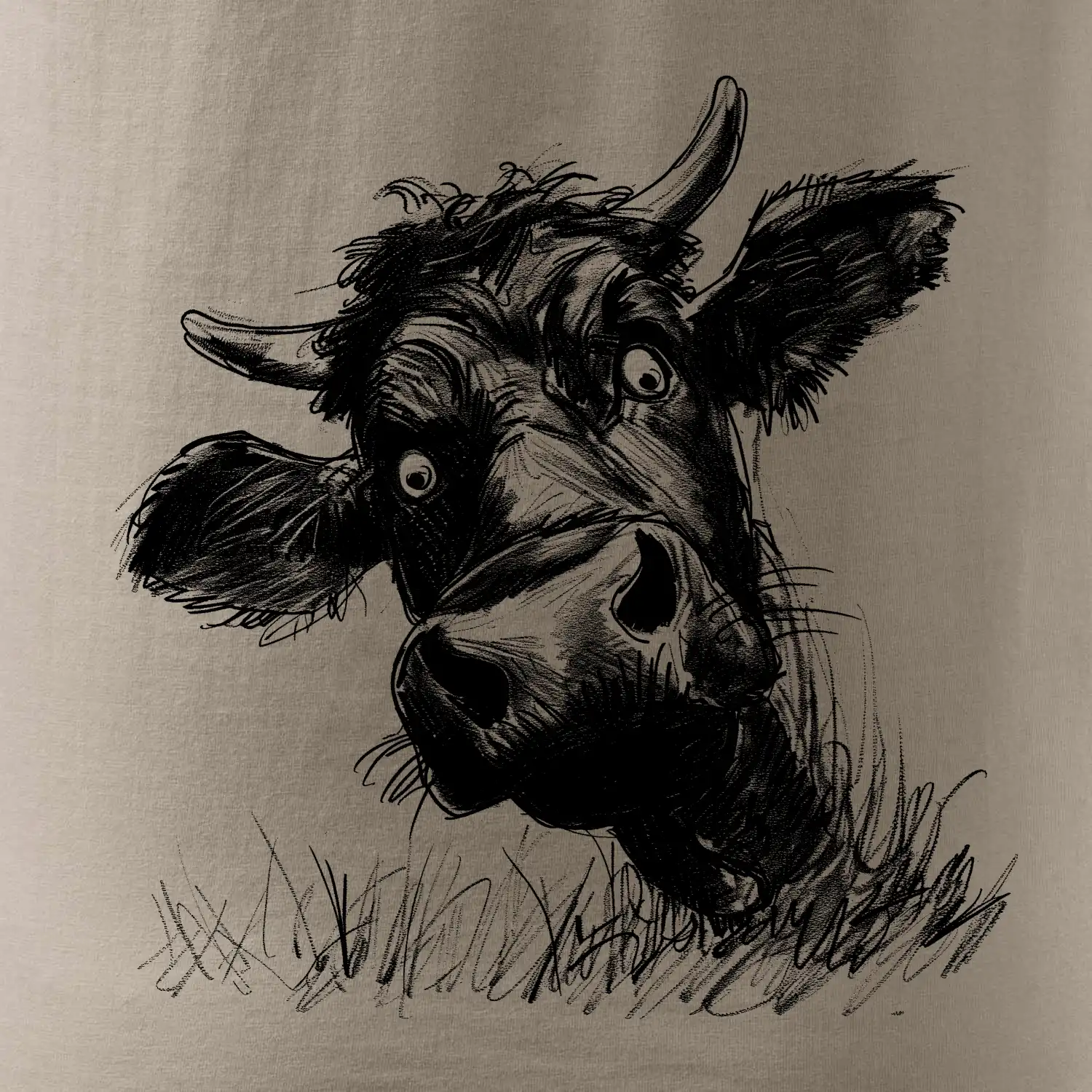 Černobílá karikatura černá kráva hlava