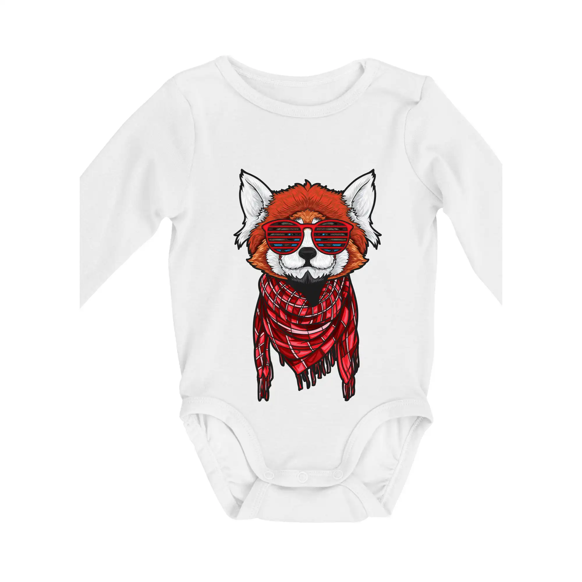 Tričká so zvieratami - Červená panda hipster - Body dojčenské s dlhým rukávom
